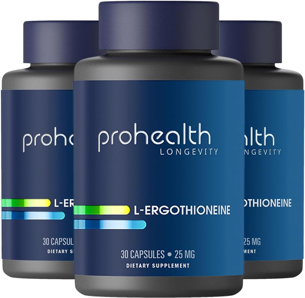 ProHealth Ergothioneine 5X Strength. 25mg Dosis Clínica. Aminoácido Natural de Hongos para Cognición y Salud Cardíaca. 30 Cápsulas