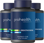 ProHealth Ergothioneine 5X Strength. 25mg Dosis Clínica. Aminoácido Natural de Hongos para Cognición y Salud Cardíaca. 30 Cápsulas