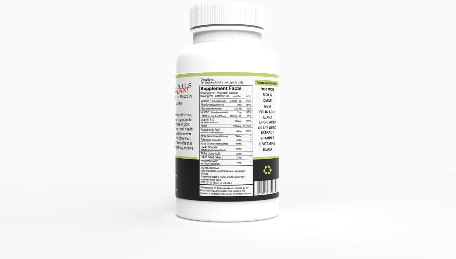 Wellgenix Purvana MAX - Biotina 5000mcg con MSM y Complejo B - 180 Cápsulas (2 Pack)