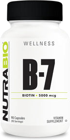 NutraBio Biotina (Vitamina B-7) 5000mcg - 90 Cápsulas Vegetales