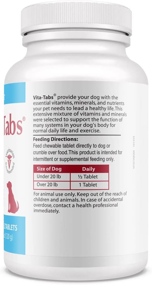 Vita-Tabs Suplemento Multivitamínico y Mineral para Perros - Recomendado por Veterinarios - 60 Comprimidos Masticables para Piel, Pelaje, Energía y Bienestar