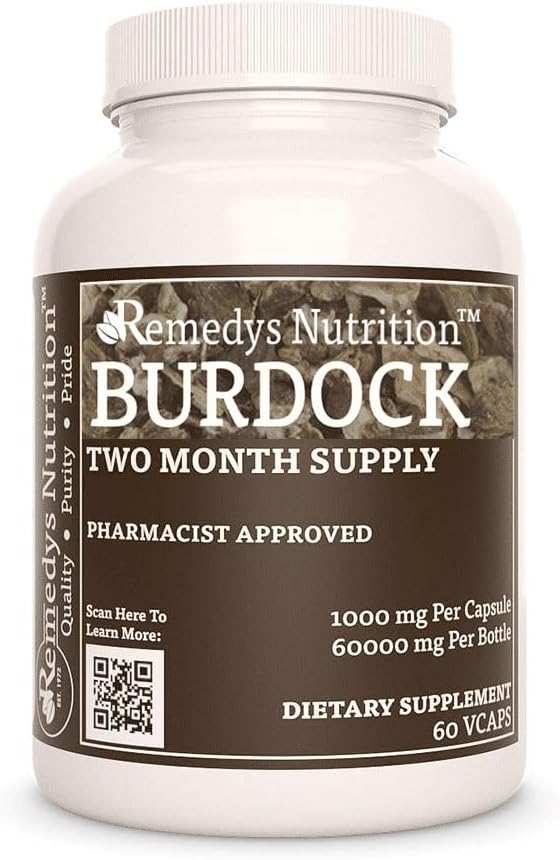 Raíz de Bardana 1000 mg | 60 Cápsulas Veganas | Suplemento Herbal con Quercetina y Vitamina C | Remedy’s Nutrition
