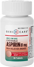 GeriCare Aspirina 81 mg Masticable para Adultos, Alivio del Dolor y Reductor de Fiebre, 36 Comprimidos