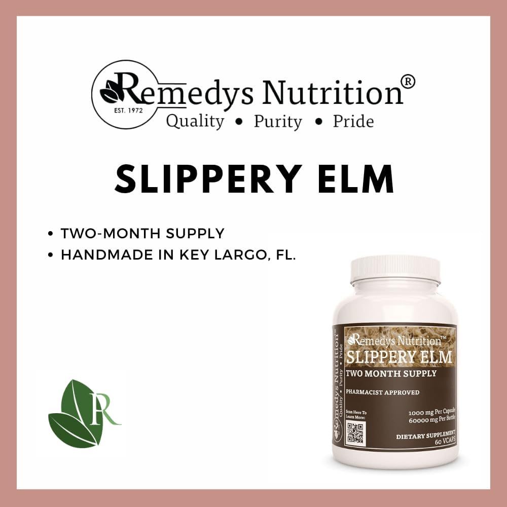 Slippery Elm Bark | 1,000 mg, 60 Cápsulas Veganas - Remedy's Nutrition
