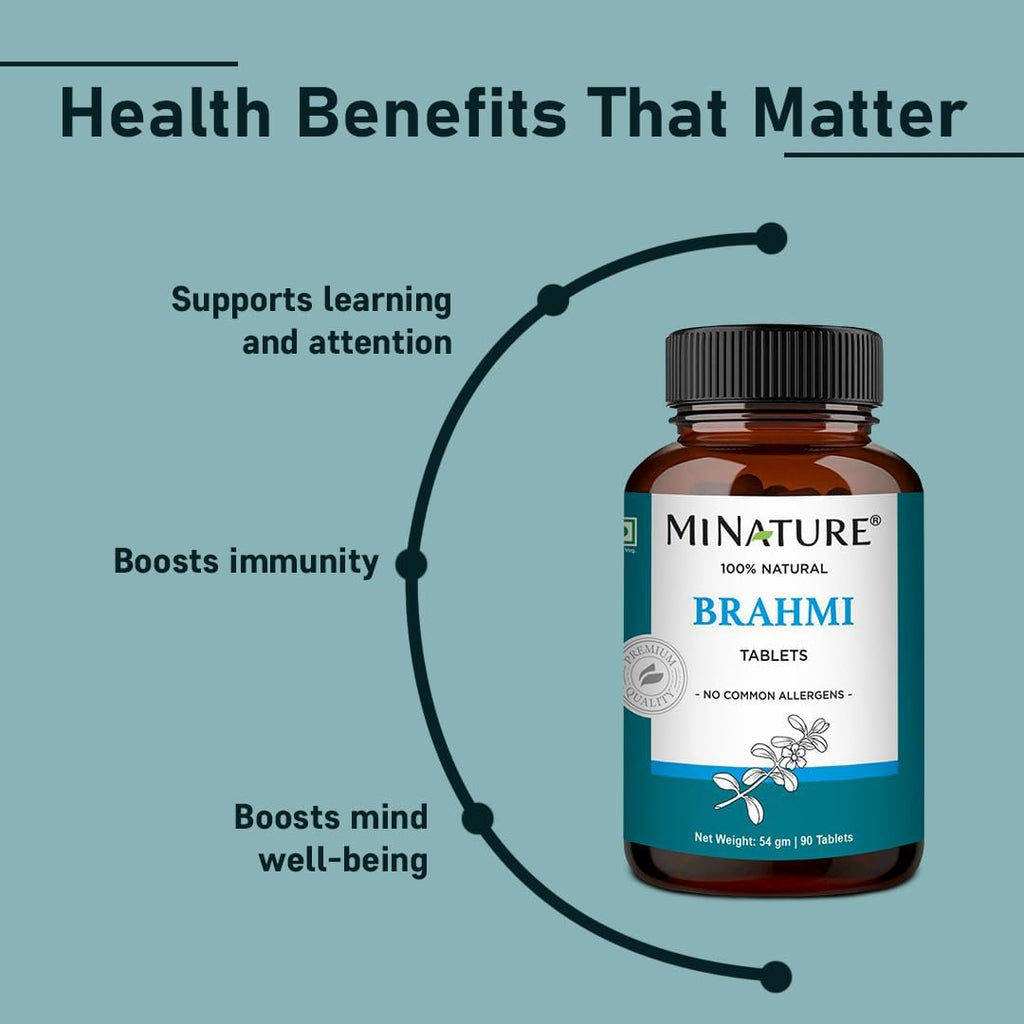 Brahmi Tablets - 90 Tablets, 1000 mg - Bacopa Monnieri - mi Nature