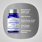 Piping Rock L-Methylfolate 7.5 mg | 60 Cápsulas | Complemento de Potencia Extra | Ácido Fólico Activo | Non-GMO, Sin Gluten