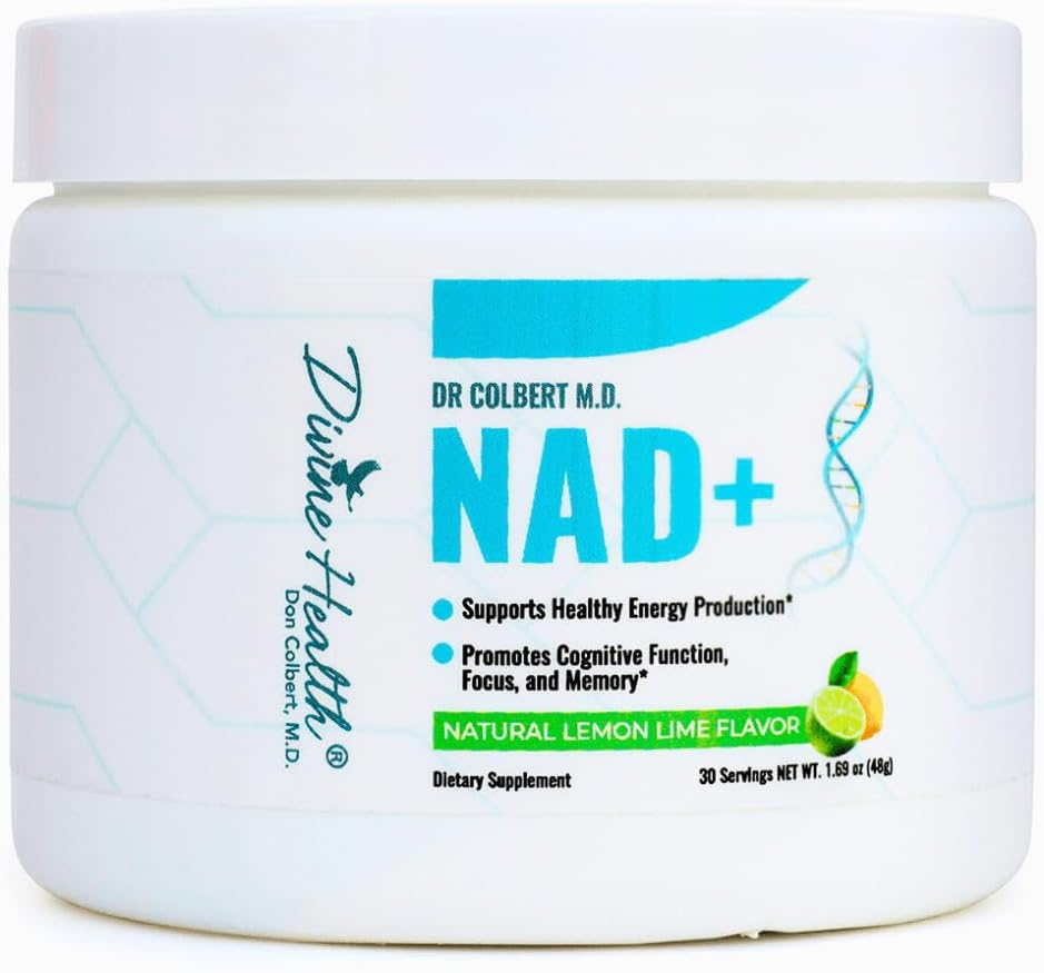 Dr. Colbert, MD NAD+ en Polvo | Sabor Limón-Lima | Divine Health | Fórmula de Energía | Nicotinamida Ribósido Cloruro | 30 Porciones | 48g