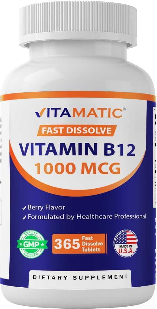 Vitamatic Vitamina B12 1000 mcg – 365 Comprimidos de Disolución Rápida (3 Botes)