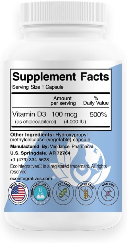 EcoIntegratives D3 4000 UI (Colecalciferol) – 120 Cápsulas Vegetales