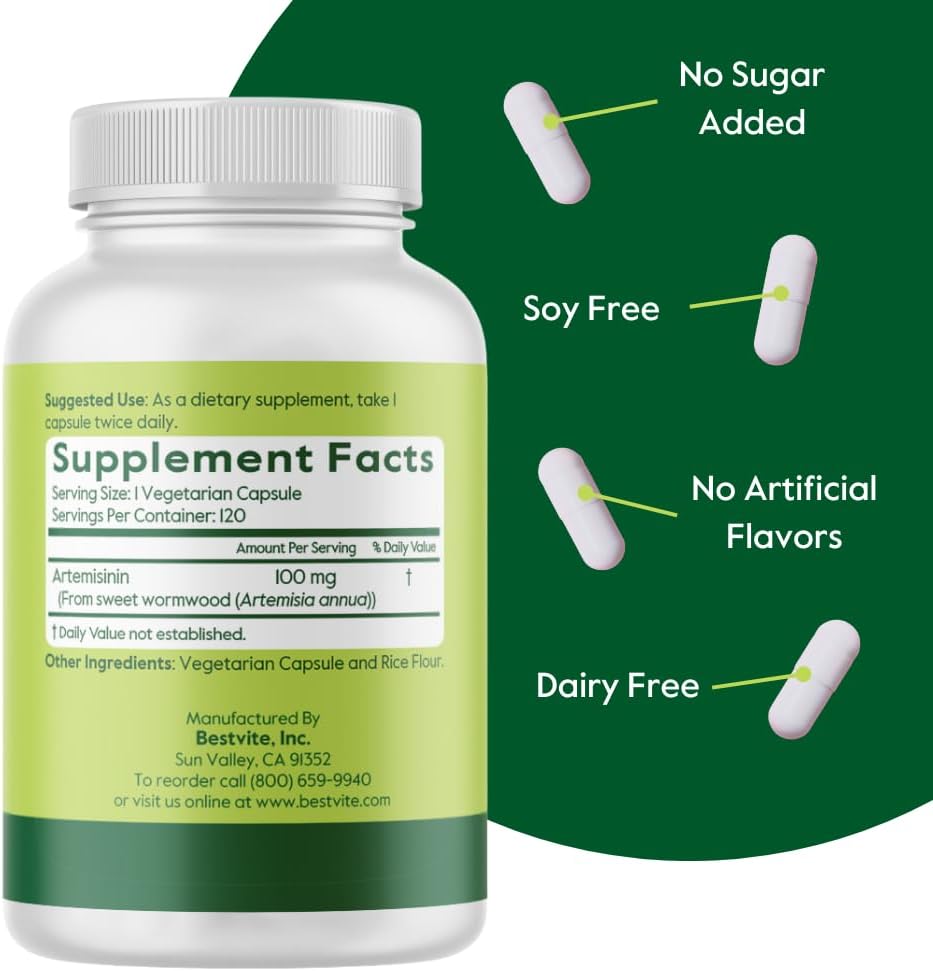 BESTVITE Artemisina 100mg (240 Cápsulas Vegetarianas) - Sin Estearatos, Vegano, Sin Gluten