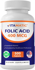 Vitamatic Ácido Fólico 400 mcg - 500 Comprimidos Vegetarianos - Vitamina B9