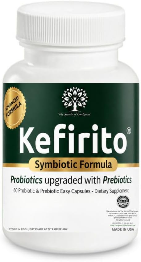Kefirito Daily Symbiotic Formula – Suplemento Simbiótico Diario con Probióticos y Prebióticos, 60 Cápsulas