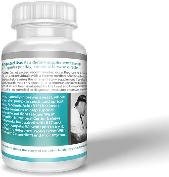 Richardson Nutritional Center B15 Complete Extra Strength - 500mg, 90 Cápsulas - Ácido Pangámico con TMG y DMG