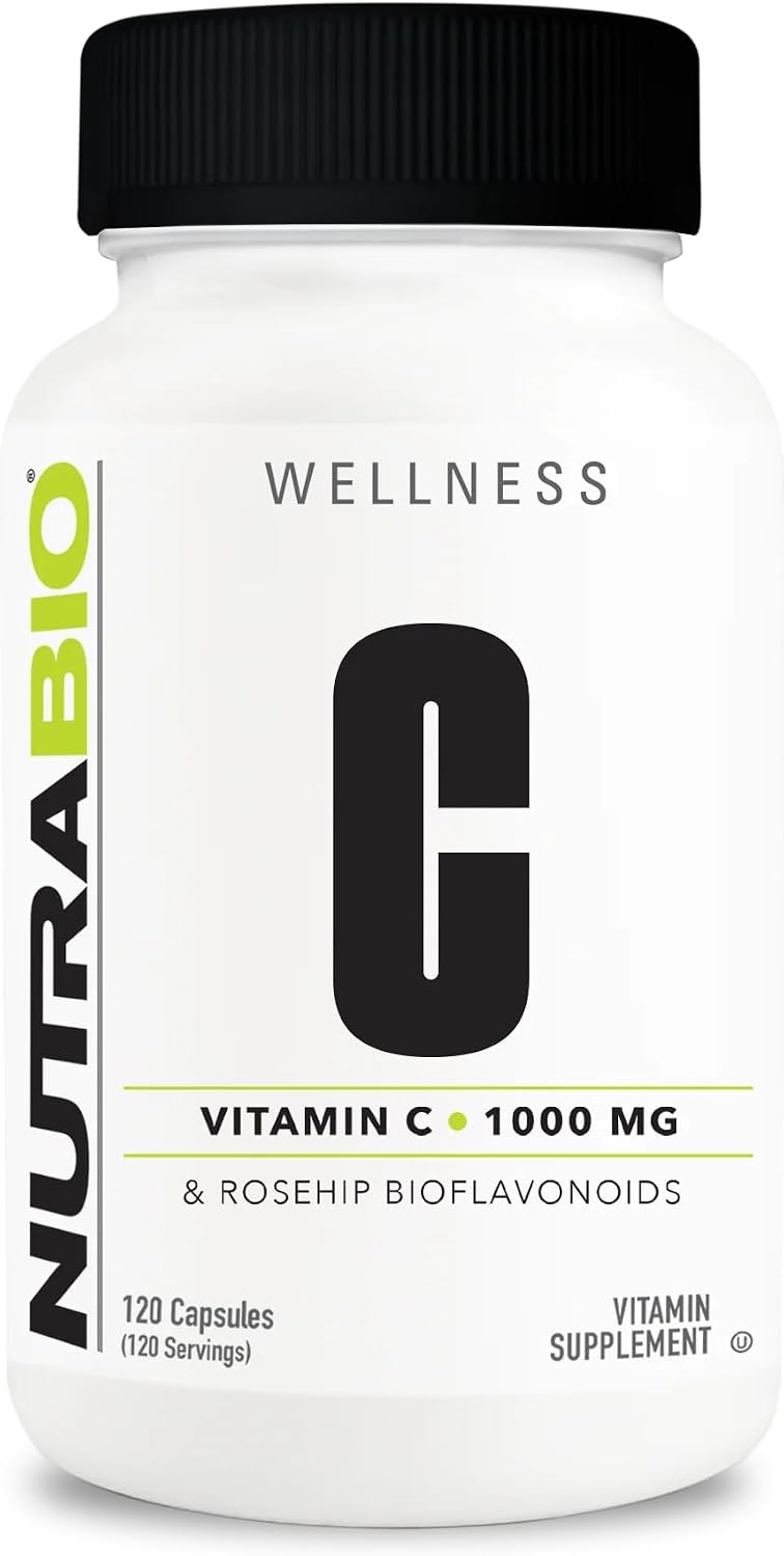 NutraBio Vitamina C con Rosa Mosqueta - 1000 mg por Cápsula, 120 Cápsulas