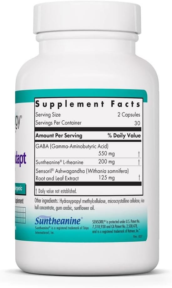 NutriCology ZenMind Adapt - 200 mg L-Teanina, 125 mg Ashwagandha y 550 mg GABA - Apoyo al Estrés y la Calma - 60 Cápsulas Vegetarianas