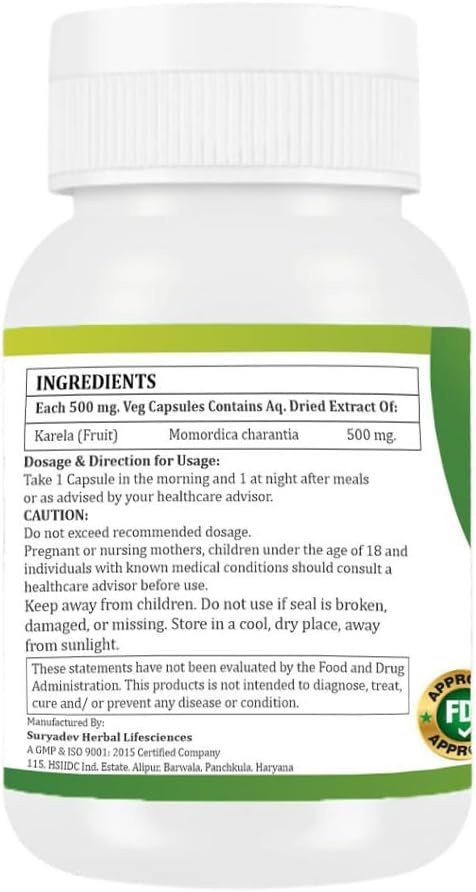 Morsan Healthcare Karela Cápsulas – 500 mg | 60 Cápsulas Vegetales | Extracto Puro de Momordica charantia | Suplemento Herbal Ayurvédico