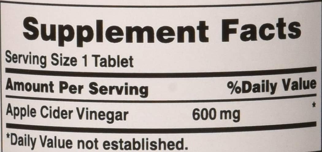 Puritan's Pride Vinagre de Manzana 600 mg, Comprimidos Vegetarianos, 200 Comprimidos