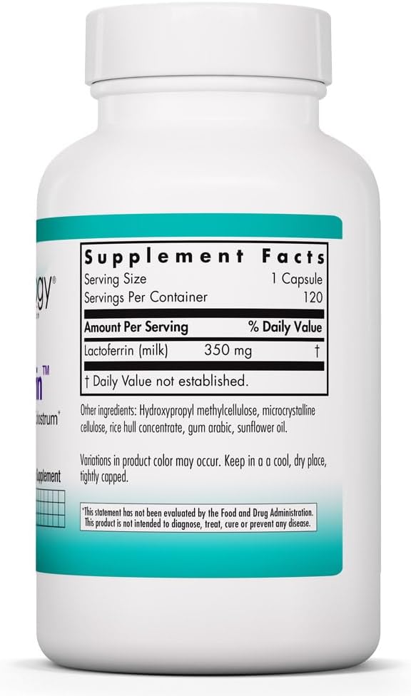 Nutricology ARG Laktoferrin - 250 mg Lactoferrina Glicoproteína - Apoyo Inmunológico - Cápsulas Vegetarianas - 120 Cápsulas