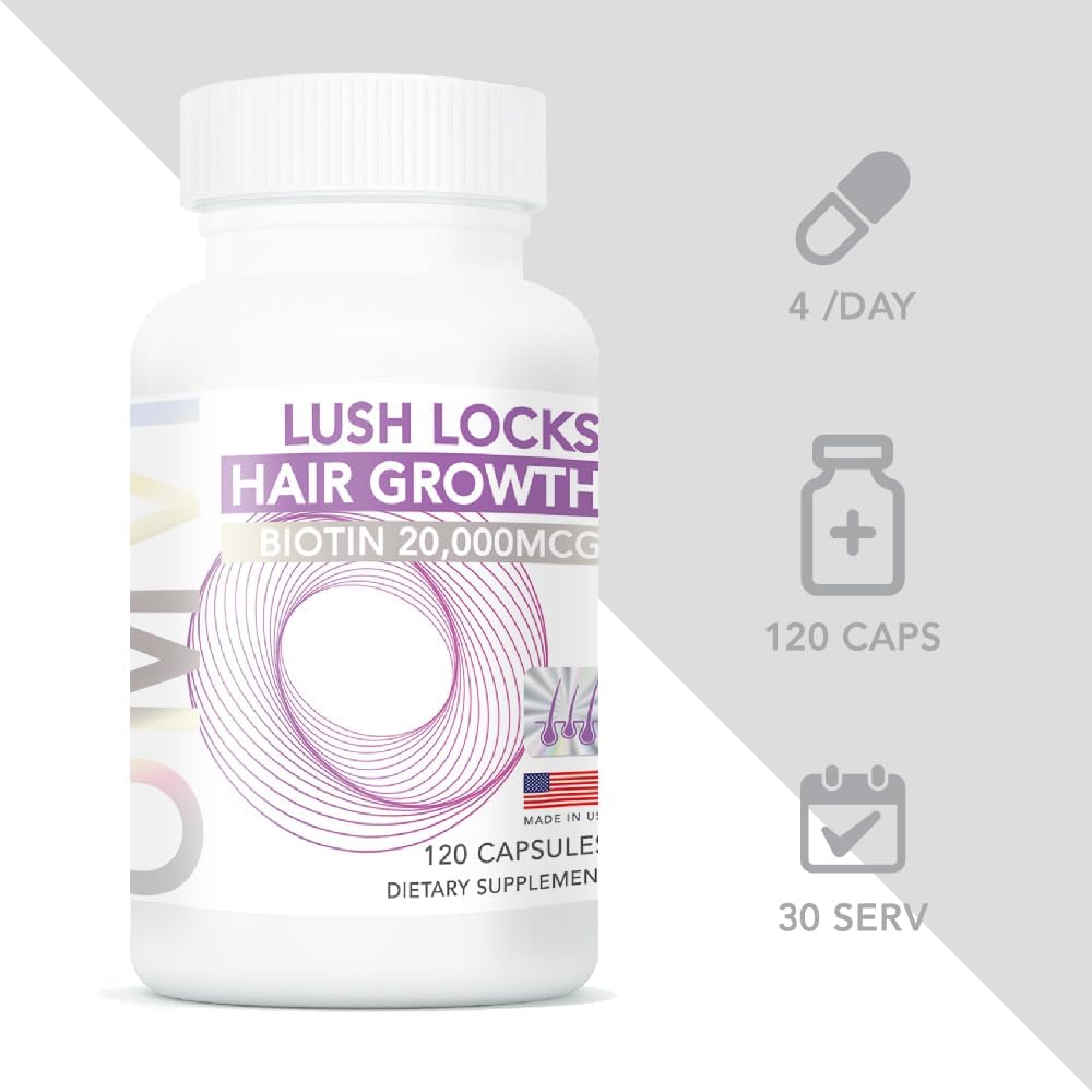 Omvi Formulas, Suplemento para el Crecimiento del Cabello con Biotina 20.000 mcg, Colágeno, Queratina, Vitaminas A, C, D3 y B12, Cabello, Piel y Uñas Fuertes, No OGM, Sin Gluten, 120 Cápsulas