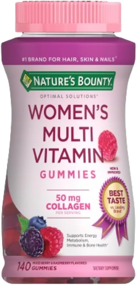 Nature's Bounty Optimal Solutions, Gominolas Multivitamínicas para Mujeres, Sabor Frambuesa, 140 uds (70 dosis)