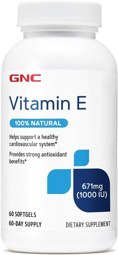 GNC Vitamin E 100% Natural 1000IU - 60 Softgels, 60 Servings – Image 1