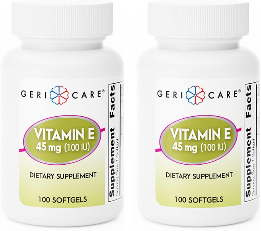 GeriCare High-Potency Vitamin E Capsules – 100 IU for Skin & Immune Support, 45mg | 100 Count | Organic Vitamin E for Women and Men