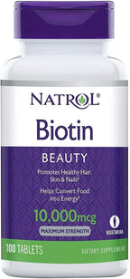 Natrol Biotin Maximum Strength 10,000 mcg – 400 Tablets (4 Bottles of 100)