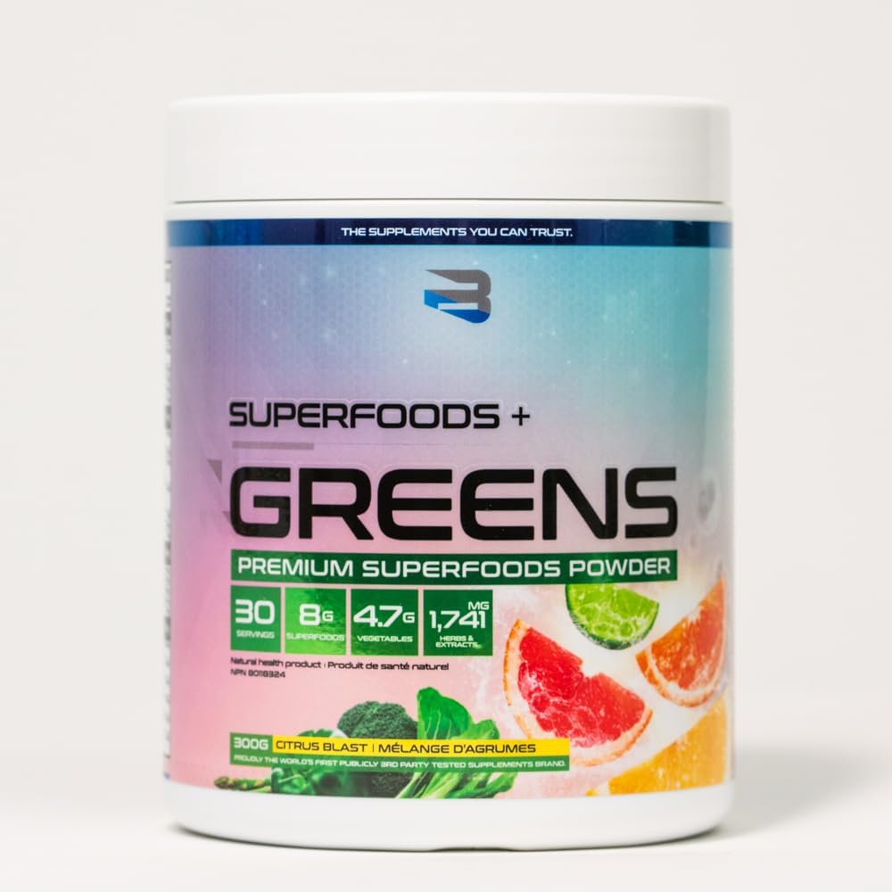 Believe Supplements Superfoods+Greens - Mezcla de Superalimentos con Sabor Citrus Blast (30 porciones)