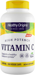 Healthy Origins Vitamina C 1000 mg (No GMO, Alta Potencia, Apoyo Inmunitario, Vegano), 360 Cápsulas Vegetales