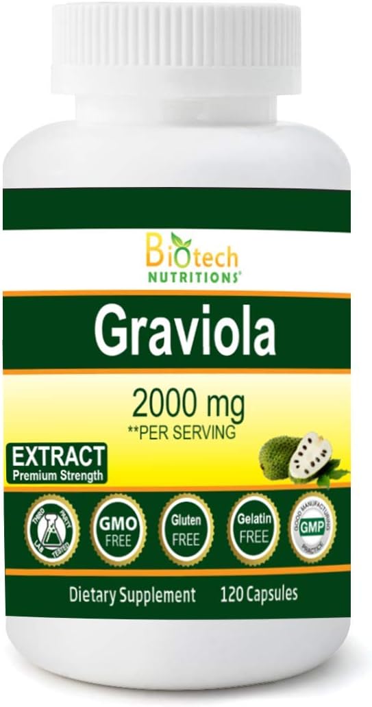 Biotech Nutritions Graviola Extract - 2000 mg, 120 Cápsulas Vegetales
