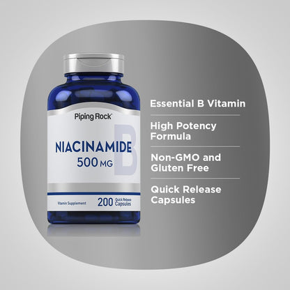 Piping Rock Niacinamida 500 mg, 200 Cápsulas – La reducción del cansancio y la fatiga. – Image 4