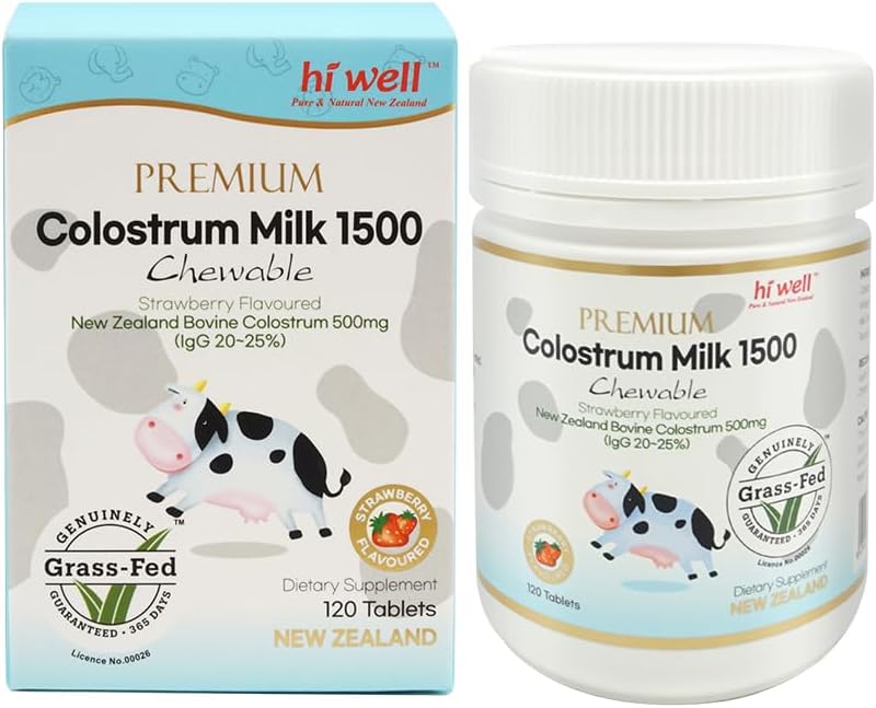 Hi Well Premium Grass-Fed Calostro Bovino 1500, 120 Tabletas Masticables