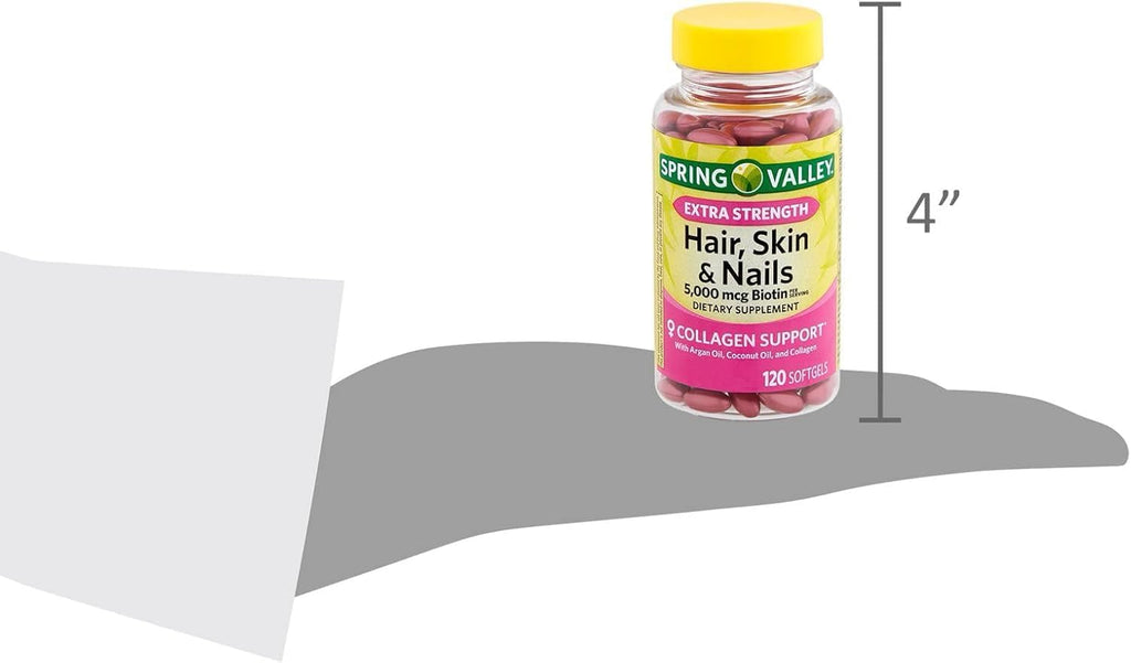 Spring Valley Extra Strength Hair, Skin & Nails Biotina 5000 mcg - 120 Cápsulas Blandas