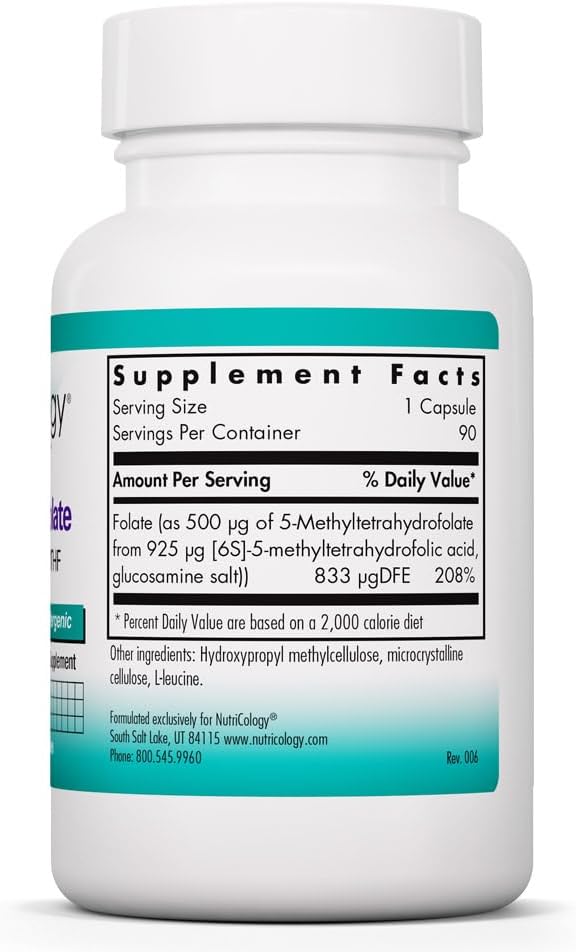 Nutricology QuatreActiv Folate - 833 mcg DFE (Quatrefolic) - 90 Cápsulas