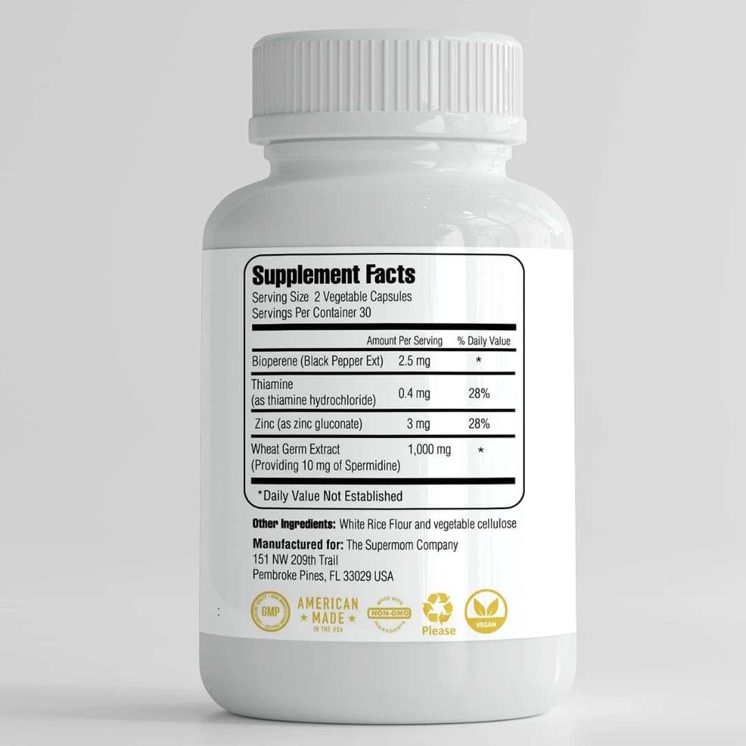 Suplemento de Espermidina – 120 Cápsulas Vegetales – Extracto de Germen de Trigo con 1000 mg de Espermidina, Mejorado con BioPerine – Paquete de 2