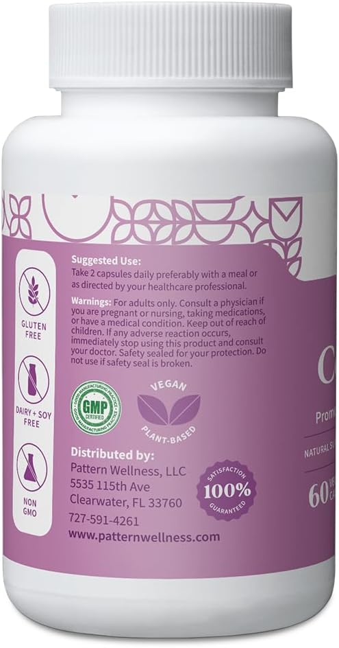 Pattern Wellness PMS Complex – Apoyo para el Bienestar del Ciclo Mensual con Vitamina B6, Magnesio y Extractos Herbales – 60 Cápsulas Veganas