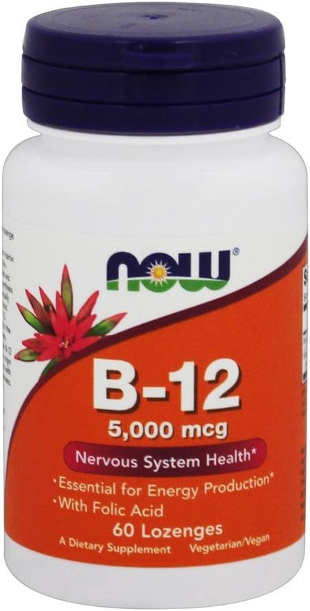 NOW Foods B-12, 5000mcg con Ácido Fólico, 60 Comprimidos (Pack de 6)