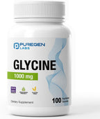 Puregen Labs Glicina 1000mg [Alta Potencia] 100 Cápsulas Vegetales - Suplemento de Glicina Pura