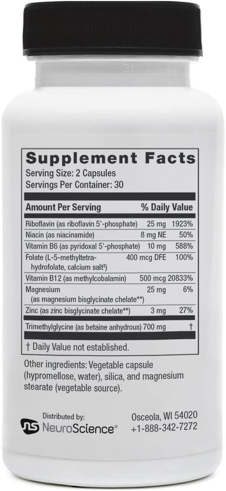 NeuroScience Methyl FMT - Complejo de Metilfolato con Vitaminas B, Magnesio y Zinc (60 Cápsulas)