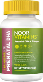 Noor Vitamins Vitaminas Prenatales Halal con DHA y Ácido Fólico, Jengibre, Hierro, 90 Cápsulas Blandas