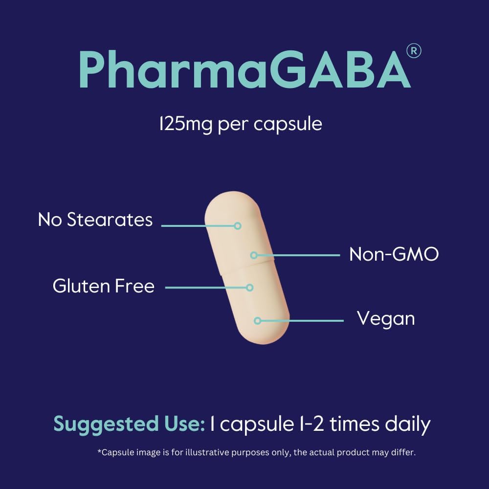 BESTVITE PharmaGABA (120 Cápsulas Vegetales) - Suplemento Natural de GABA - Sin Estearatos - Vegano - No Transgénico - Sin Gluten