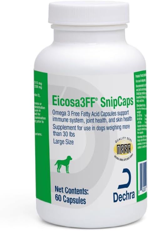 Eicosa3FF SnipCaps Omega 3 Ácidos Grasos Libres Cápsulas para Perros - Grandes, 60 unidades