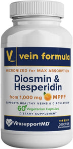 Vein Formula Diosmin Hesperidin 1000mg - Complejo de Bioflavonoides Micronizados para la Circulación y el Soporte Venoso, 60 Cápsulas