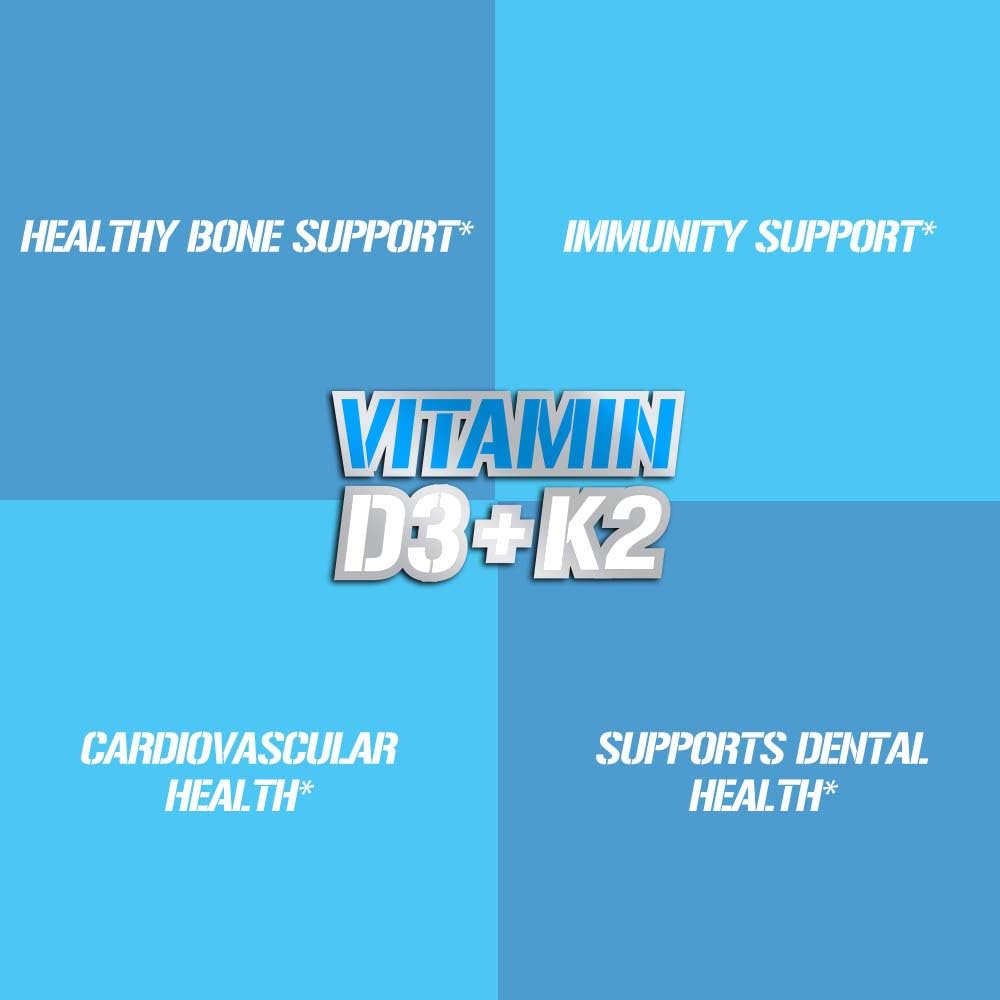 Evlution Nutrition Vitamina D3 K2 - 5000 UI D3 con 90 mcg K2 MK-7 por dosis - 60 Cápsulas Vegetales