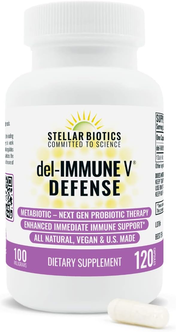 Del-Immune V® Defense by Stellar Biotics, Metabiótico Natural para el Apoyo Inmunitario y la Salud Intestinal (120 Cápsulas)