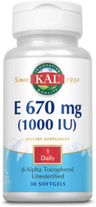 KAL E-1000 D-Alfa Tocoferol 1000 UI Cápsulas Blandas, 30 Unidades