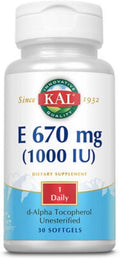 KAL E-1000 D-Alfa Tocoferol 1000 UI, 30 Cápsulas Blandas