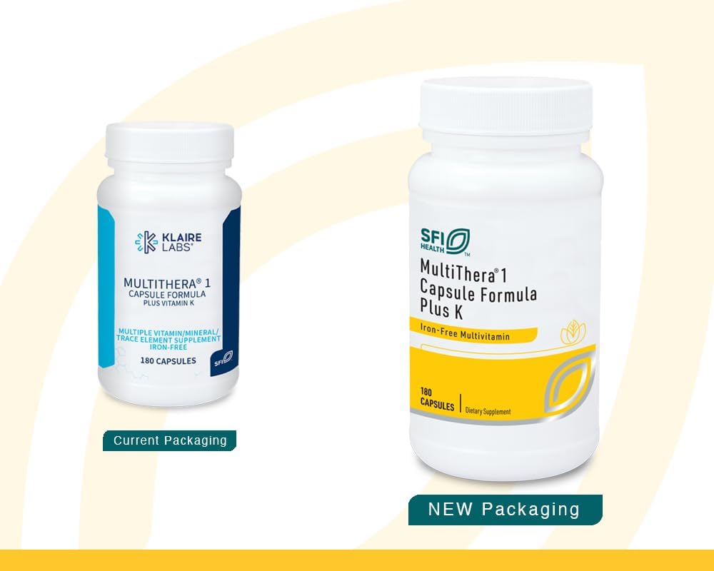 Klaire Labs MultiThera 1 Plus K – Multivitamínico sin Hierro con Vitamina K1 y K2, 180 Cápsulas