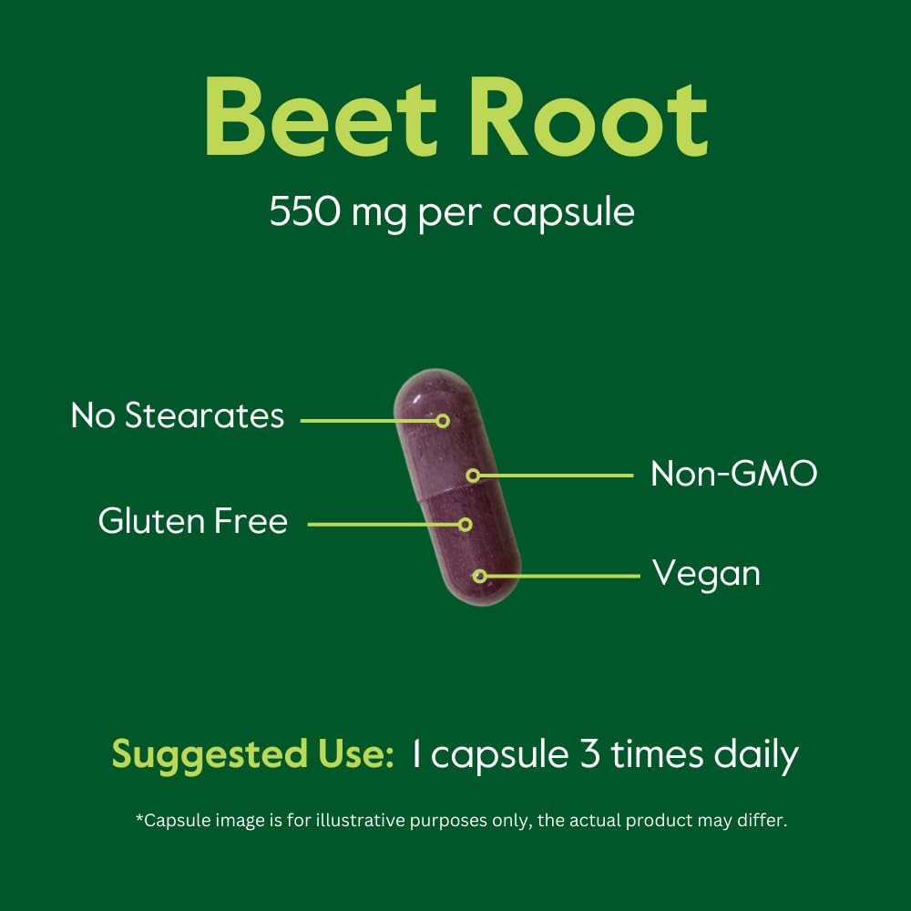 BESTVITE Raíz de Remolacha - 550mg por Cápsula (120 Cápsulas Vegetarianas) - Sin Estearatos - Sin Maltodextrina - Vegano