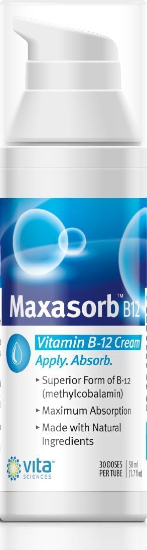 Vita Sciences Maxasorb B12 Crema de Vitamina B12 1000 mcg - Metilcobalamina Tópica para Energía y Piel Radiante - Pack de 6